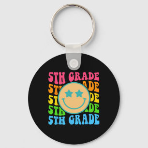Groovy Fifth Grade Vibes Face Retro Teachers Back Key Ring