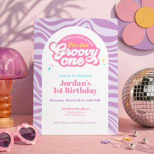 Groovy First Birthday Retro Boho Invitation 