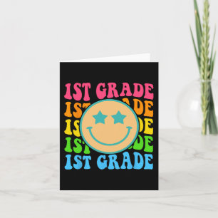 Groovy First Grade Vibes Face Retro Teachers Back Card