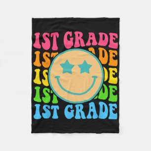 Groovy First Grade Vibes Face Retro Teachers Byck Fleece Blanket