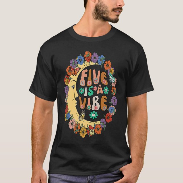 Groovy Five is a Vibe 5th Birthday Crescent Moon A T-Shirt (Front)