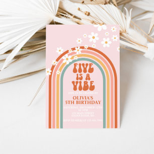 Groovy FIVE is a Vibe daisy rainbow 5TH birthday Invitation