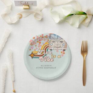 Groovy Five is a vibe daisy Van 5th birthday Paper Plate