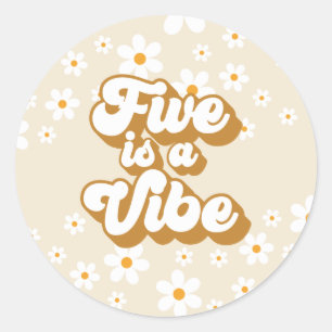 Groovy Five is a Vibe retro Daisy 5th Birthday Classic Round Sticker