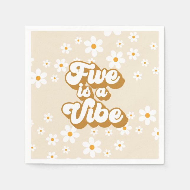 Groovy Five is a Vibe Retro Daisy 5th Birthday Napkin (Front)