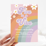 Groovy Five is a vibe Retro Rainbow 5th Birthday Invitation<br><div class="desc">Groovy Five is a Vibe Retro Rainbow 5th birthday invite with daisies.</div>