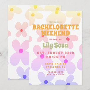 Groovy Flora  Retro Bachelorette Weekend  Rainbow  Invitation