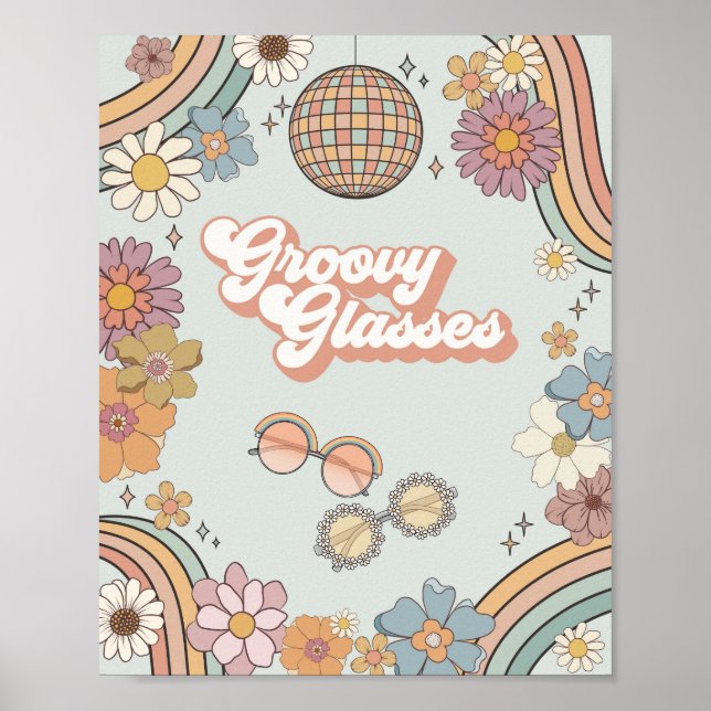 groovy floral 70s retro tattoo station favour sign (Front)