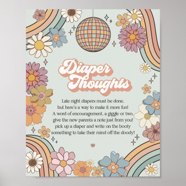 groovy floral 70s theme retro diaper thoughts sign (Front)