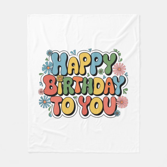 Groovy Floral Birthday Fleece Blanket (Front)