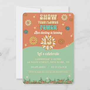 Groovy floral invitation retro for 13th birthday