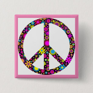 GROOVY FLORAL PEACE SIGN 15 CM SQUARE BADGE