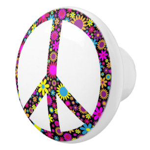 GROOVY FLORAL PEACE SIGN CERAMIC KNOB