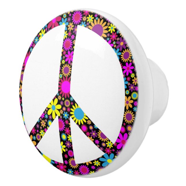 GROOVY FLORAL PEACE SIGN CERAMIC KNOB (Right)