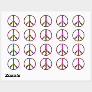 GROOVY FLORAL PEACE SIGN CLASSIC ROUND STICKER