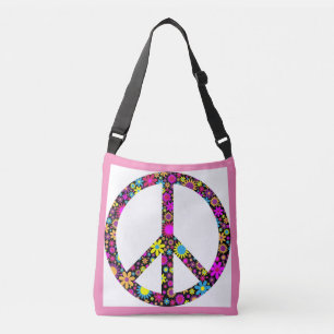 GROOVY FLORAL PEACE SIGN CROSSBODY BAG