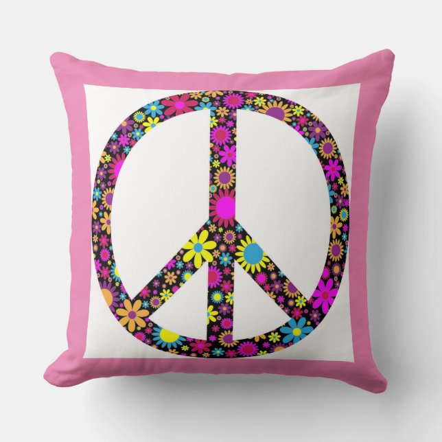 GROOVY FLORAL PEACE SIGN CUSHION (Front)