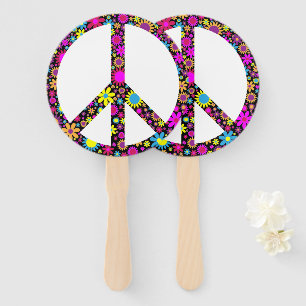 GROOVY FLORAL PEACE SIGN HAND FAN