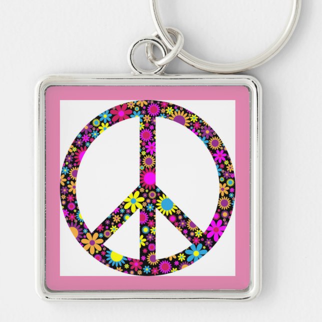 GROOVY FLORAL PEACE SIGN KEY RING (Front)