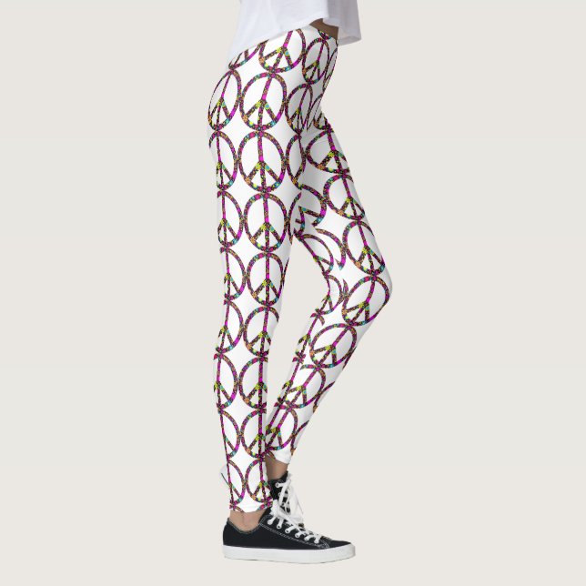 GROOVY FLORAL PEACE SIGN LEGGINGS (Right)