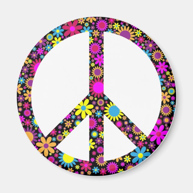 GROOVY FLORAL PEACE SIGN MAGNET (Front)