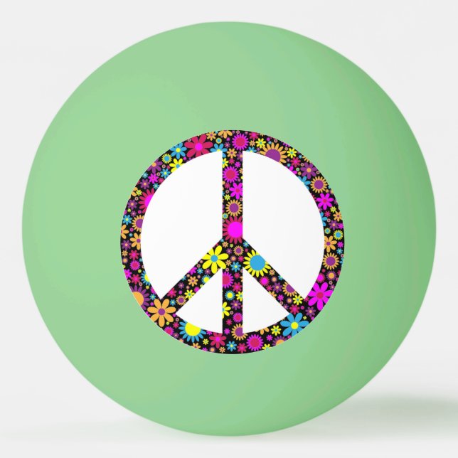 GROOVY FLORAL PEACE SIGN PING PONG BALL (Front)