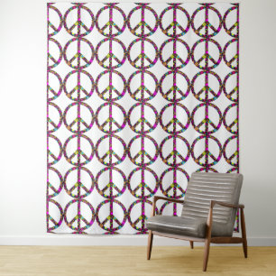 GROOVY FLORAL PEACE SIGN TAPESTRY