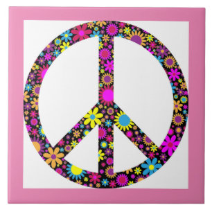 GROOVY FLORAL PEACE SIGN TILE