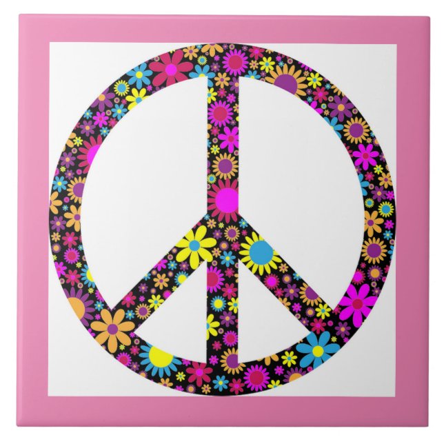 GROOVY FLORAL PEACE SIGN TILE (Front)