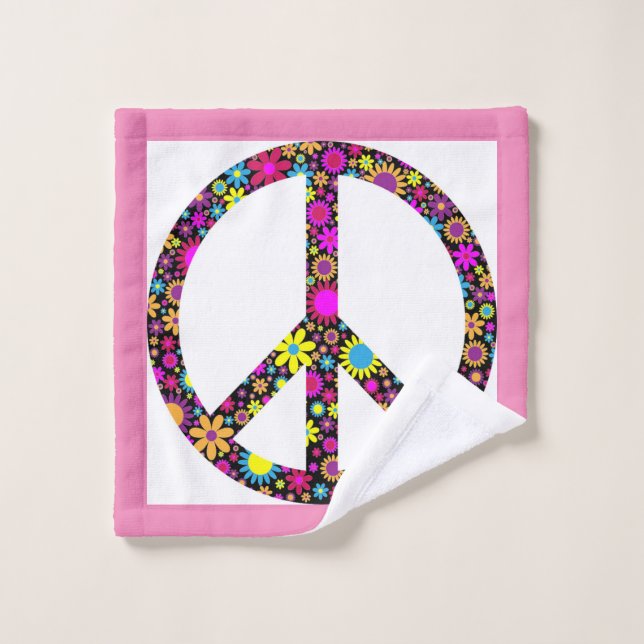GROOVY FLORAL PEACE SIGN WASH CLOTH (Wash Cloth)