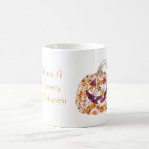 Groovy Floral Pumpkin Halloween Coffee Mug
