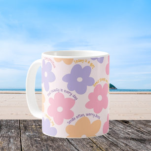 Groovy Floral Quote Gift, Retro Positive Self Care Coffee Mug