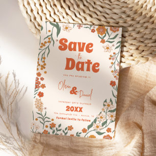 Groovy Floral Vintage Retro Wedding Save The Date