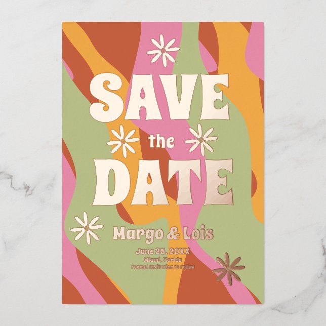Groovy Florals Save the Date Pressed  (Front)