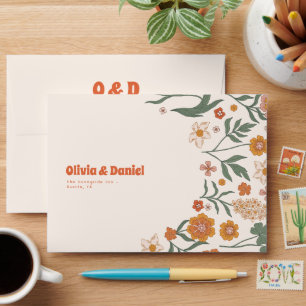 Groovy Florar Vintage Retro Wedding Envelope
