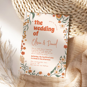 Groovy Florar Vintage Retro Wedding Invitation