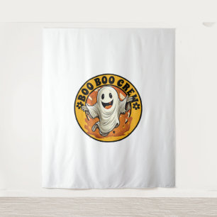 Groovy Flower Boo Boo Crew Halloween Orange Ghost Tapestry