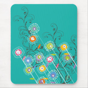 Groovy Flower Garden Colourful Whimsical Floral Mouse Mat