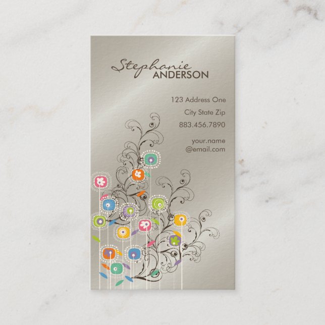 Groovy Flower Garden Whimsical Colourful Floral Business Card (Front)