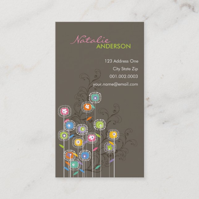 Groovy Flower Garden Whimsical Colourful Floral Business Card (Front)