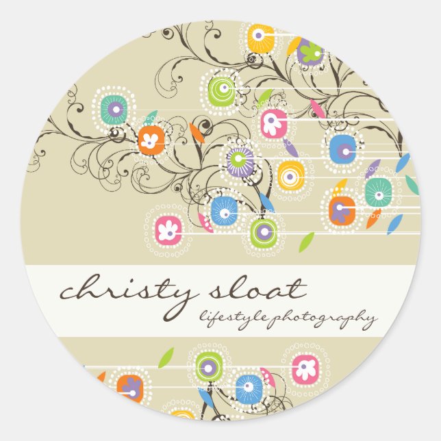 Groovy Flower Garden Whimsical Colourful Floral Classic Round Sticker (Front)