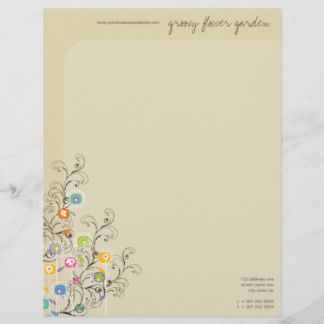 Groovy Flower Garden Whimsical Colourful Floral Personalized Letterhead (Front)