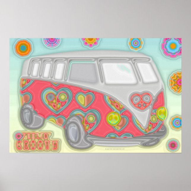 Groovy Flower Power 60s Hippy Van Poster (Front)