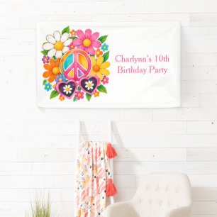 Groovy Flower Power Girl Birthday Party Banner