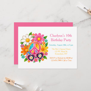 Groovy Flower Power Girl Birthday Party Invitation