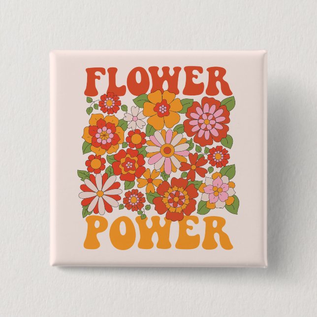 Groovy Flower Power Graphic 15 Cm Square Badge (Front)