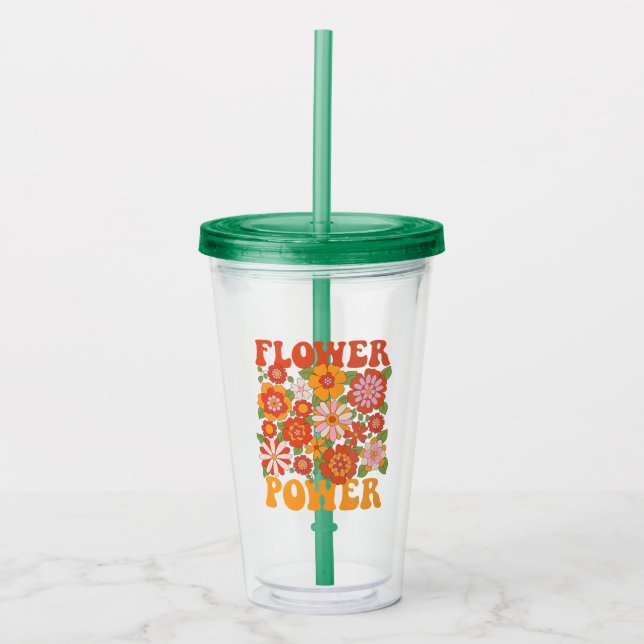 Groovy Flower Power Graphic Acrylic Tumbler (Front)
