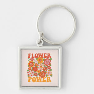 Groovy Flower Power Graphic Key Ring