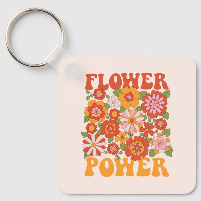 Groovy Flower Power Graphic Key Ring (Front)