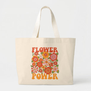 Groovy Flower Power Graphic Large Tote Bag